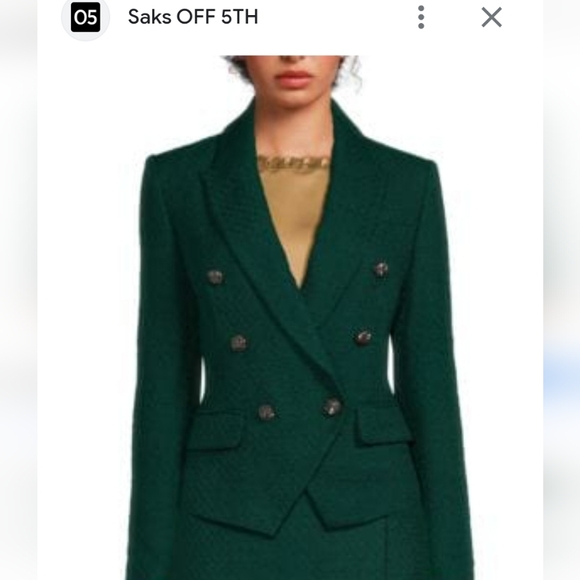 NWT KARL LAGERFELD PARIS Women's Tweed Double Breasted Blazer Dark Green 10 - Picture 13 of 13